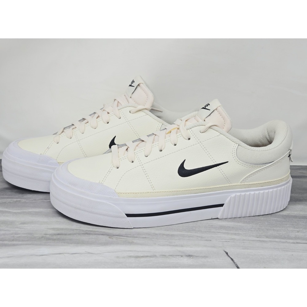 Nike Court Legacy Lift Womens Size 10 Ivory Black Leather Shoe Sneakers Gum - Picture 5 of 8